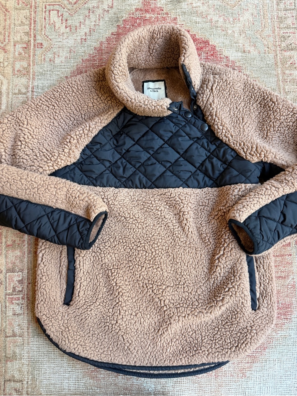 Abercrombie & Fitch Camel and Black Teddy Sherpa Pullover Jacket
